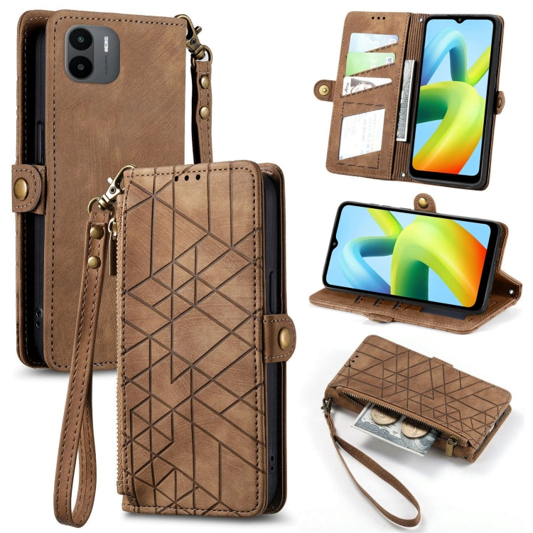 Geometric Zipper Wallet Side Buckle Leather Phone Case, For Xiaomi Redmi 12, For Xiaomi Redmi Note 12S, For Xiaomi Redmi Note 12 4G, For Redmi Note 12 Turbo, For Xiaomi Redmi Note 12 5G, For Xiaomi Redmi 12C, For Xiaomi Redmi A1                        ...