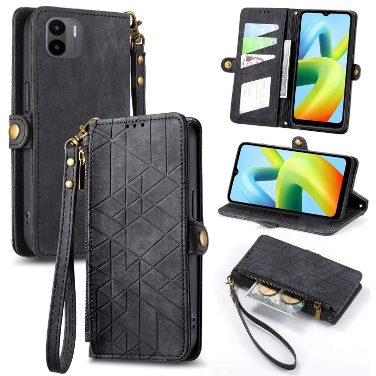 Geometric Zipper Wallet Side Buckle Leather Phone Case, For Xiaomi Redmi 12, For Xiaomi Redmi Note 12S, For Xiaomi Redmi Note 12 4G, For Redmi Note 12 Turbo, For Xiaomi Redmi Note 12 5G, For Xiaomi Redmi 12C, For Xiaomi Redmi A1                        ...