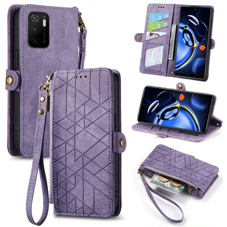 Geometric Zipper Wallet Side Buckle Leather Phone Case, For Xiaomi Redmi Note 11SE, For Xiaomi Redmi 10A, For Xiaomi Redmi 10C, For Xiaomi Redmi K50, For Redmi Note 11 Pro 4G, For Xiaomi Redmi 10, For Xiaomi Redmi Note 10 5G, For Xiaomi Redmi Note 10 4G