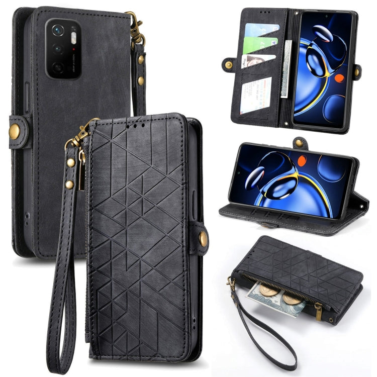 Geometric Zipper Wallet Side Buckle Leather Phone Case, For Xiaomi Redmi Note 11SE, For Xiaomi Redmi 10A, For Xiaomi Redmi 10C, For Xiaomi Redmi K50, For Redmi Note 11 Pro 4G, For Xiaomi Redmi 10, For Xiaomi Redmi Note 10 5G, For Xiaomi Redmi Note 10 4G