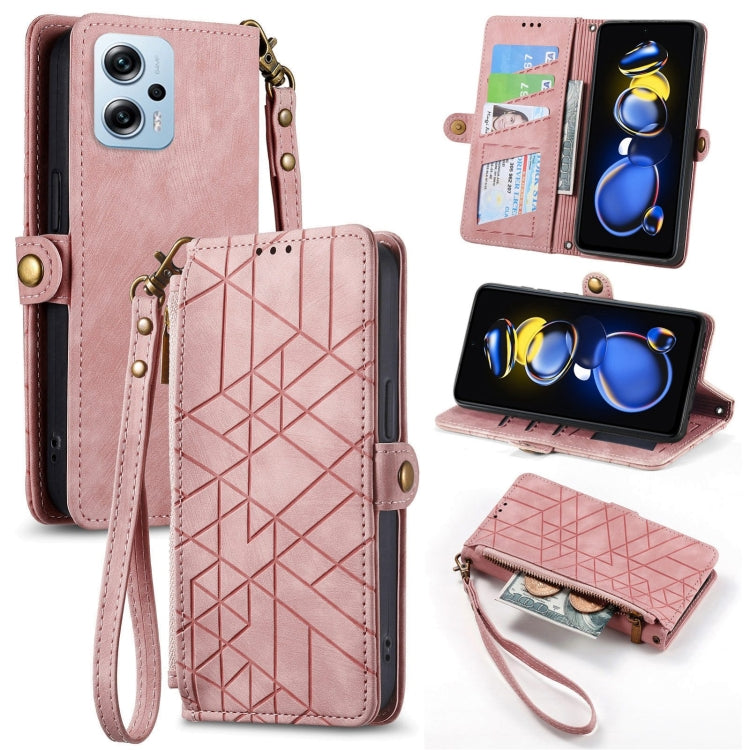 Geometric Zipper Wallet Side Buckle Leather Phone Case, For Xiaomi Redmi 12, For Xiaomi Redmi Note 12S, For Xiaomi Redmi Note 12 4G, For Redmi Note 12 Turbo, For Xiaomi Redmi Note 12 5G, For Xiaomi Redmi 12C, For Xiaomi Redmi A1                        ...