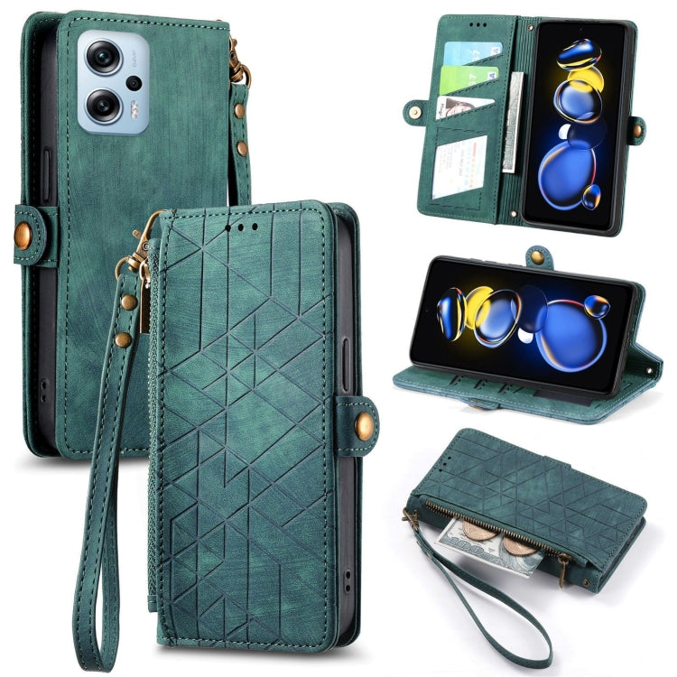 Geometric Zipper Wallet Side Buckle Leather Phone Case, For Xiaomi Redmi 12, For Xiaomi Redmi Note 12S, For Xiaomi Redmi Note 12 4G, For Redmi Note 12 Turbo, For Xiaomi Redmi Note 12 5G, For Xiaomi Redmi 12C, For Xiaomi Redmi A1                        ...