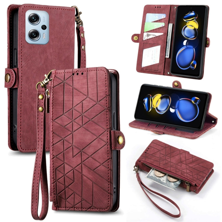 Geometric Zipper Wallet Side Buckle Leather Phone Case, For Xiaomi Redmi 12, For Xiaomi Redmi Note 12S, For Xiaomi Redmi Note 12 4G, For Redmi Note 12 Turbo, For Xiaomi Redmi Note 12 5G, For Xiaomi Redmi 12C, For Xiaomi Redmi A1                        ...