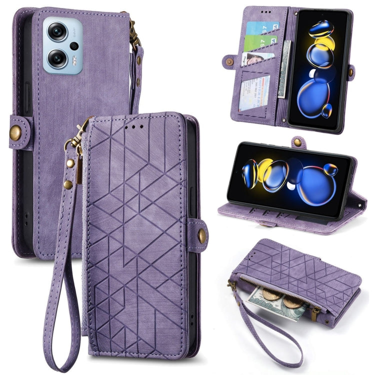 Geometric Zipper Wallet Side Buckle Leather Phone Case, For Xiaomi Redmi 12, For Xiaomi Redmi Note 12S, For Xiaomi Redmi Note 12 4G, For Redmi Note 12 Turbo, For Xiaomi Redmi Note 12 5G, For Xiaomi Redmi 12C, For Xiaomi Redmi A1                        ...