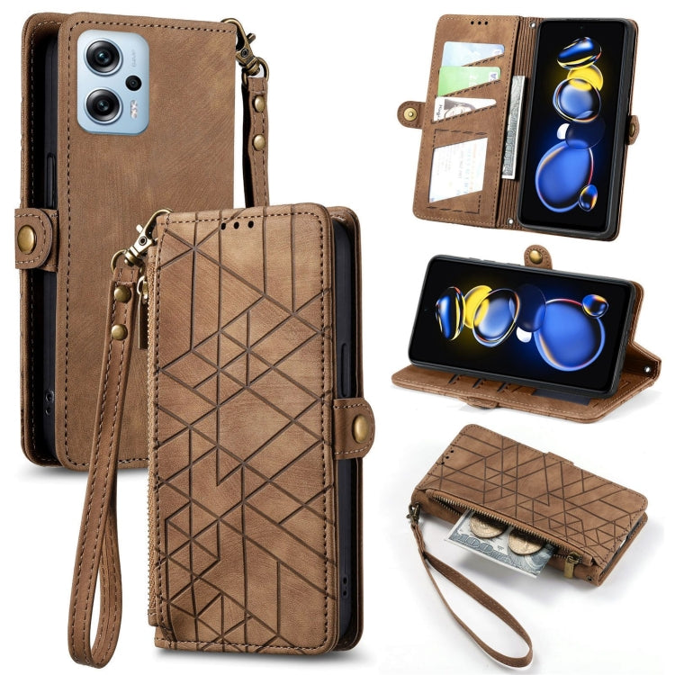 Geometric Zipper Wallet Side Buckle Leather Phone Case, For Xiaomi Redmi 12, For Xiaomi Redmi Note 12S, For Xiaomi Redmi Note 12 4G, For Redmi Note 12 Turbo, For Xiaomi Redmi Note 12 5G, For Xiaomi Redmi 12C, For Xiaomi Redmi A1                        ...