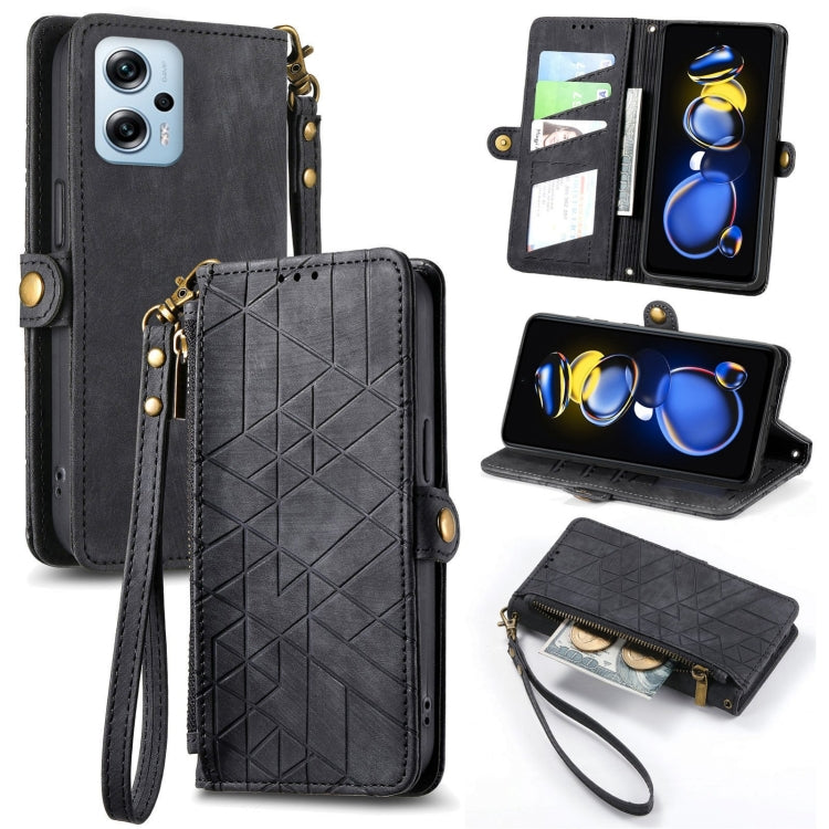 Geometric Zipper Wallet Side Buckle Leather Phone Case, For Xiaomi Redmi 12, For Xiaomi Redmi Note 12S, For Xiaomi Redmi Note 12 4G, For Redmi Note 12 Turbo, For Xiaomi Redmi Note 12 5G, For Xiaomi Redmi 12C, For Xiaomi Redmi A1                        ...