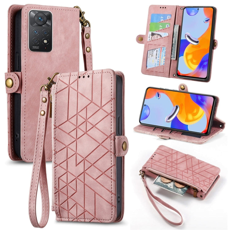 Geometric Zipper Wallet Side Buckle Leather Phone Case, For Xiaomi Redmi Note 11SE, For Xiaomi Redmi 10A, For Xiaomi Redmi 10C, For Xiaomi Redmi K50, For Redmi Note 11 Pro 4G, For Xiaomi Redmi 10, For Xiaomi Redmi Note 10 5G, For Xiaomi Redmi Note 10 4G