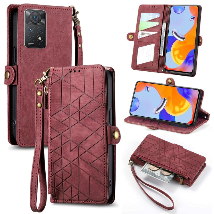 Geometric Zipper Wallet Side Buckle Leather Phone Case, For Xiaomi Redmi Note 11SE, For Xiaomi Redmi 10A, For Xiaomi Redmi 10C, For Xiaomi Redmi K50, For Redmi Note 11 Pro 4G, For Xiaomi Redmi 10, For Xiaomi Redmi Note 10 5G, For Xiaomi Redmi Note 10 4G