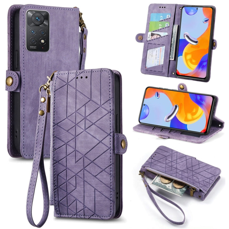 Geometric Zipper Wallet Side Buckle Leather Phone Case, For Xiaomi Redmi Note 11SE, For Xiaomi Redmi 10A, For Xiaomi Redmi 10C, For Xiaomi Redmi K50, For Redmi Note 11 Pro 4G, For Xiaomi Redmi 10, For Xiaomi Redmi Note 10 5G, For Xiaomi Redmi Note 10 4G