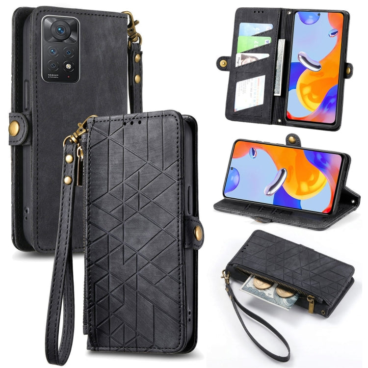 Geometric Zipper Wallet Side Buckle Leather Phone Case, For Xiaomi Redmi Note 11SE, For Xiaomi Redmi 10A, For Xiaomi Redmi 10C, For Xiaomi Redmi K50, For Redmi Note 11 Pro 4G, For Xiaomi Redmi 10, For Xiaomi Redmi Note 10 5G, For Xiaomi Redmi Note 10 4G