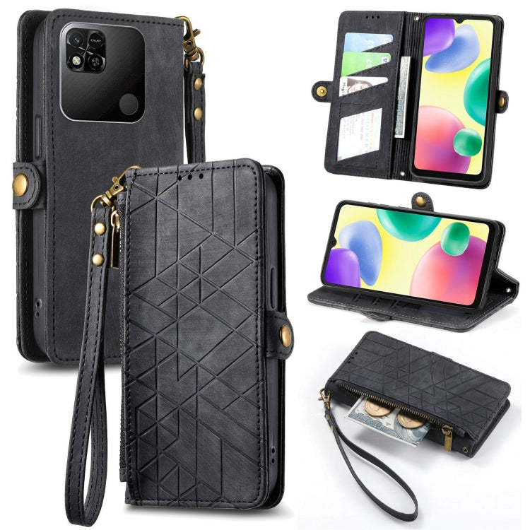 Geometric Zipper Wallet Side Buckle Leather Phone Case, For Xiaomi Redmi Note 11SE, For Xiaomi Redmi 10A, For Xiaomi Redmi 10C, For Xiaomi Redmi K50, For Redmi Note 11 Pro 4G, For Xiaomi Redmi 10, For Xiaomi Redmi Note 10 5G, For Xiaomi Redmi Note 10 4G
