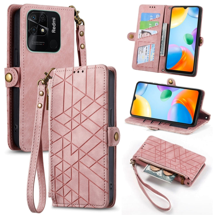 Geometric Zipper Wallet Side Buckle Leather Phone Case, For Xiaomi Redmi Note 11SE, For Xiaomi Redmi 10A, For Xiaomi Redmi 10C, For Xiaomi Redmi K50, For Redmi Note 11 Pro 4G, For Xiaomi Redmi 10, For Xiaomi Redmi Note 10 5G, For Xiaomi Redmi Note 10 4G