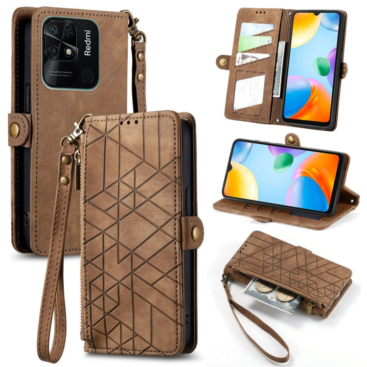 Geometric Zipper Wallet Side Buckle Leather Phone Case, For Xiaomi Redmi Note 11SE, For Xiaomi Redmi 10A, For Xiaomi Redmi 10C, For Xiaomi Redmi K50, For Redmi Note 11 Pro 4G, For Xiaomi Redmi 10, For Xiaomi Redmi Note 10 5G, For Xiaomi Redmi Note 10 4G