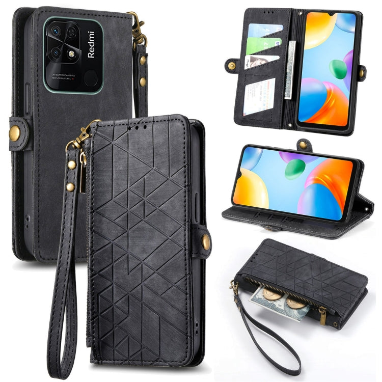 Geometric Zipper Wallet Side Buckle Leather Phone Case, For Xiaomi Redmi Note 11SE, For Xiaomi Redmi 10A, For Xiaomi Redmi 10C, For Xiaomi Redmi K50, For Redmi Note 11 Pro 4G, For Xiaomi Redmi 10, For Xiaomi Redmi Note 10 5G, For Xiaomi Redmi Note 10 4G