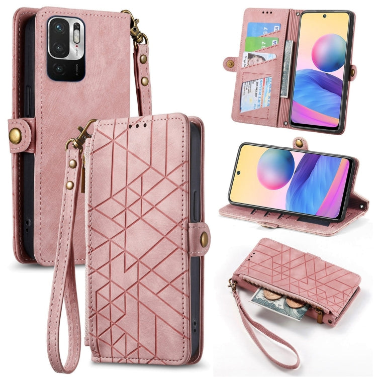 Geometric Zipper Wallet Side Buckle Leather Phone Case, For Xiaomi Redmi Note 11SE, For Xiaomi Redmi 10A, For Xiaomi Redmi 10C, For Xiaomi Redmi K50, For Redmi Note 11 Pro 4G, For Xiaomi Redmi 10, For Xiaomi Redmi Note 10 5G, For Xiaomi Redmi Note 10 4G