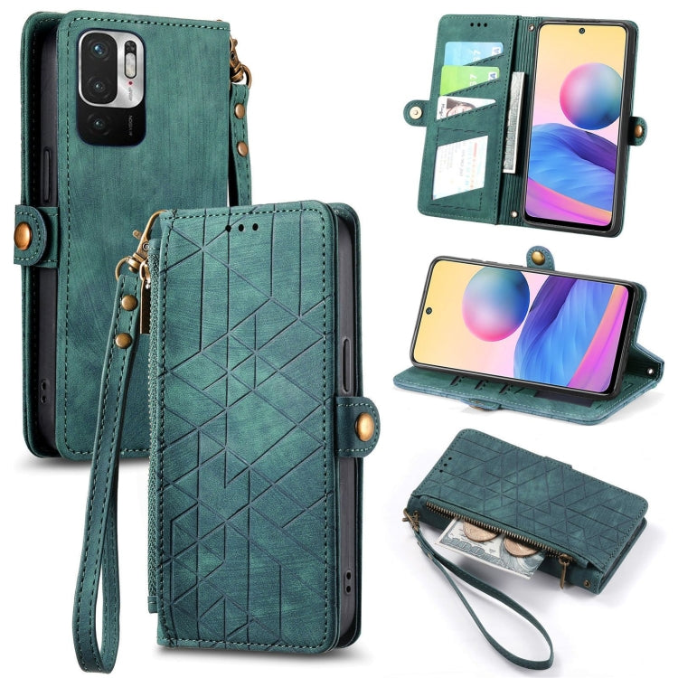 Geometric Zipper Wallet Side Buckle Leather Phone Case, For Xiaomi Redmi Note 11SE, For Xiaomi Redmi 10A, For Xiaomi Redmi 10C, For Xiaomi Redmi K50, For Redmi Note 11 Pro 4G, For Xiaomi Redmi 10, For Xiaomi Redmi Note 10 5G, For Xiaomi Redmi Note 10 4G