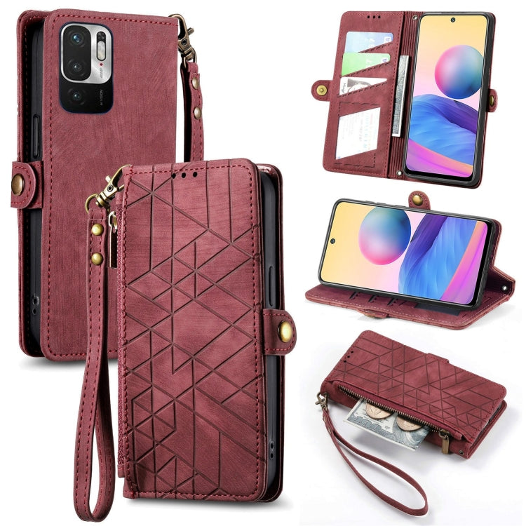 Geometric Zipper Wallet Side Buckle Leather Phone Case, For Xiaomi Redmi Note 11SE, For Xiaomi Redmi 10A, For Xiaomi Redmi 10C, For Xiaomi Redmi K50, For Redmi Note 11 Pro 4G, For Xiaomi Redmi 10, For Xiaomi Redmi Note 10 5G, For Xiaomi Redmi Note 10 4G