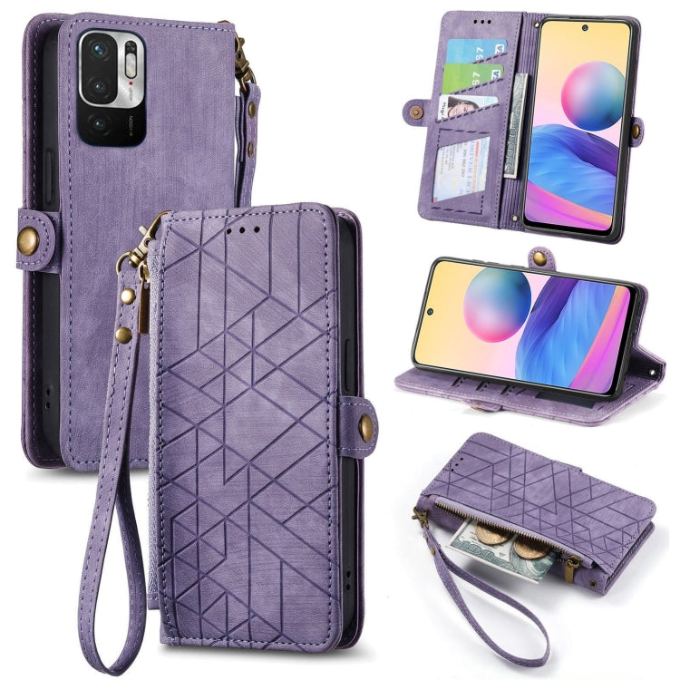Geometric Zipper Wallet Side Buckle Leather Phone Case, For Xiaomi Redmi Note 11SE, For Xiaomi Redmi 10A, For Xiaomi Redmi 10C, For Xiaomi Redmi K50, For Redmi Note 11 Pro 4G, For Xiaomi Redmi 10, For Xiaomi Redmi Note 10 5G, For Xiaomi Redmi Note 10 4G
