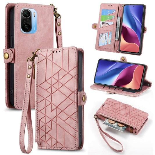 Geometric Zipper Wallet Side Buckle Leather Phone Case, For Xiaomi Redmi K40, For Xiaomi Redmi Note 9 4G, For Xiaomi Redmi 9A, For Xiaomi Redmi 9, For Xiaomi Redmi 9C, For Xiaomi Redmi Note 9, For Xiaomi Redmi K30 Pro, For Xiaomi Redmi Note 9S