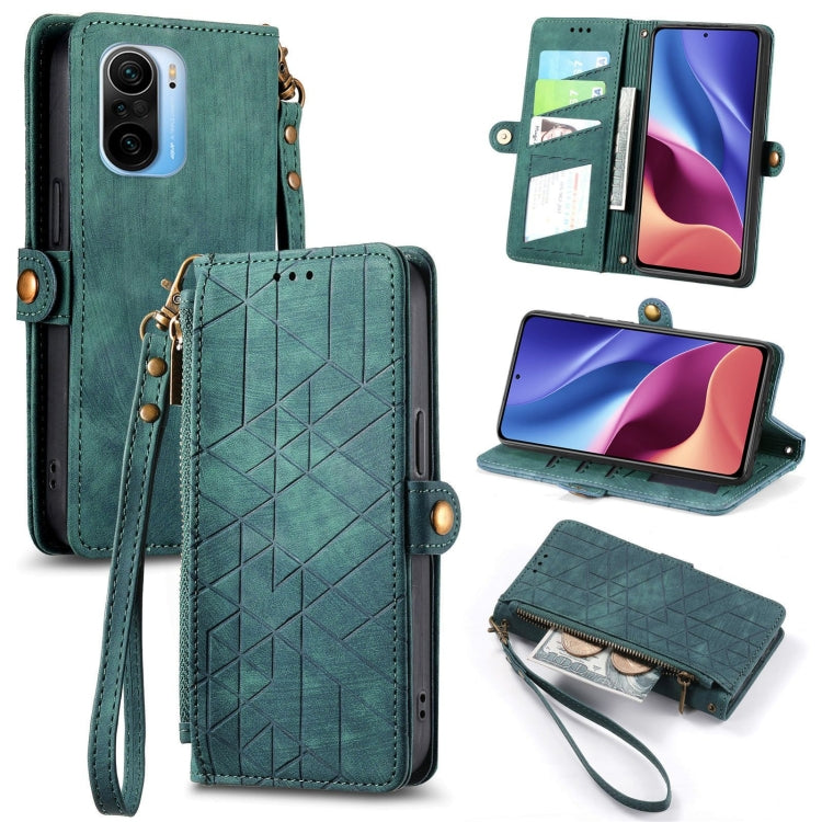 Geometric Zipper Wallet Side Buckle Leather Phone Case, For Xiaomi Redmi K40, For Xiaomi Redmi Note 9 4G, For Xiaomi Redmi 9A, For Xiaomi Redmi 9, For Xiaomi Redmi 9C, For Xiaomi Redmi Note 9, For Xiaomi Redmi K30 Pro, For Xiaomi Redmi Note 9S
