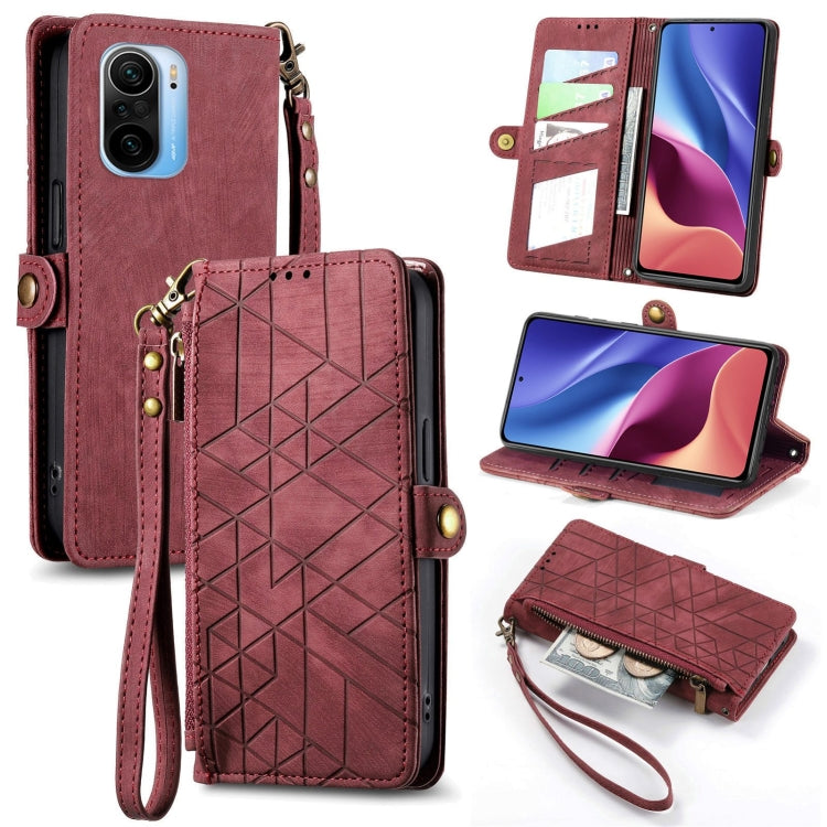 Geometric Zipper Wallet Side Buckle Leather Phone Case, For Xiaomi Redmi K40, For Xiaomi Redmi Note 9 4G, For Xiaomi Redmi 9A, For Xiaomi Redmi 9, For Xiaomi Redmi 9C, For Xiaomi Redmi Note 9, For Xiaomi Redmi K30 Pro, For Xiaomi Redmi Note 9S