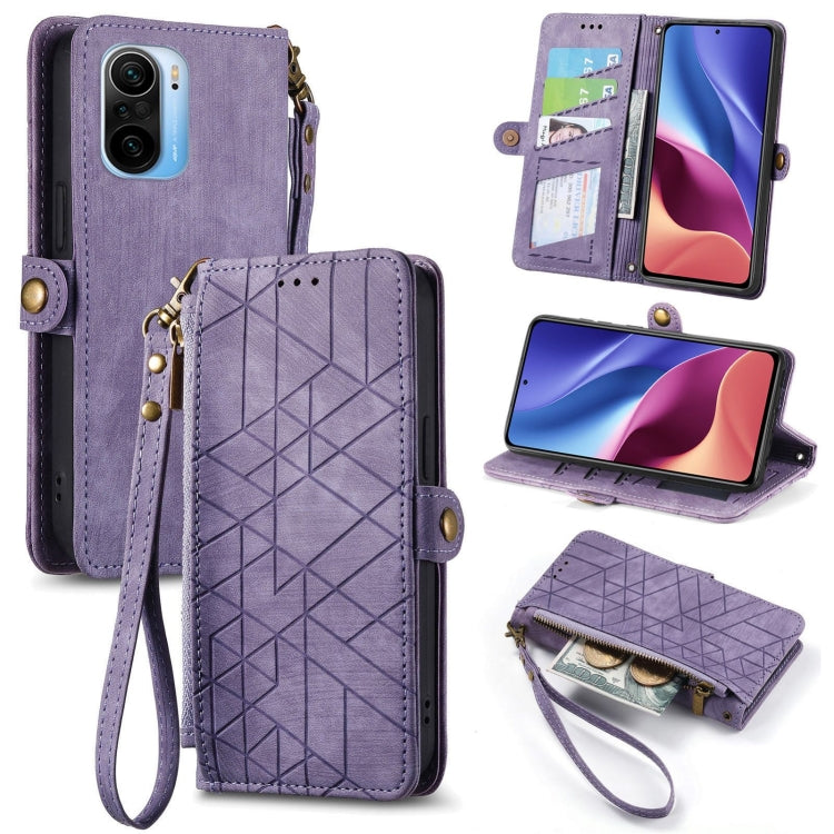 Geometric Zipper Wallet Side Buckle Leather Phone Case, For Xiaomi Redmi K40, For Xiaomi Redmi Note 9 4G, For Xiaomi Redmi 9A, For Xiaomi Redmi 9, For Xiaomi Redmi 9C, For Xiaomi Redmi Note 9, For Xiaomi Redmi K30 Pro, For Xiaomi Redmi Note 9S