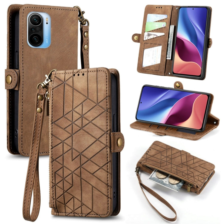 Geometric Zipper Wallet Side Buckle Leather Phone Case, For Xiaomi Redmi K40, For Xiaomi Redmi Note 9 4G, For Xiaomi Redmi 9A, For Xiaomi Redmi 9, For Xiaomi Redmi 9C, For Xiaomi Redmi Note 9, For Xiaomi Redmi K30 Pro, For Xiaomi Redmi Note 9S