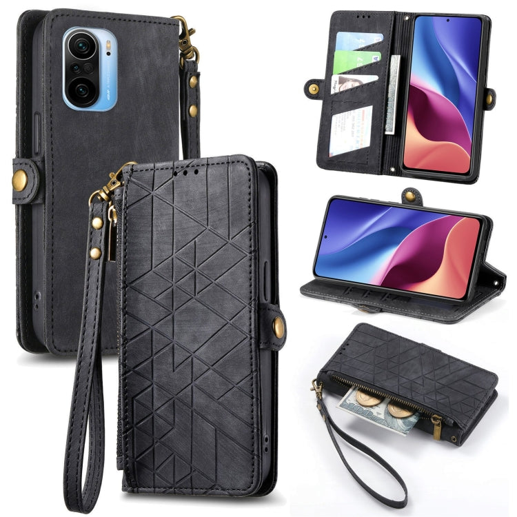 Geometric Zipper Wallet Side Buckle Leather Phone Case, For Xiaomi Redmi K40, For Xiaomi Redmi Note 9 4G, For Xiaomi Redmi 9A, For Xiaomi Redmi 9, For Xiaomi Redmi 9C, For Xiaomi Redmi Note 9, For Xiaomi Redmi K30 Pro, For Xiaomi Redmi Note 9S