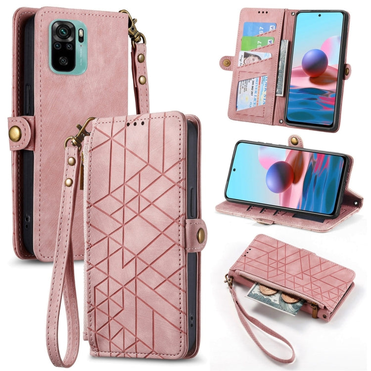 Geometric Zipper Wallet Side Buckle Leather Phone Case, For Xiaomi Redmi Note 11SE, For Xiaomi Redmi 10A, For Xiaomi Redmi 10C, For Xiaomi Redmi K50, For Redmi Note 11 Pro 4G, For Xiaomi Redmi 10, For Xiaomi Redmi Note 10 5G, For Xiaomi Redmi Note 10 4G
