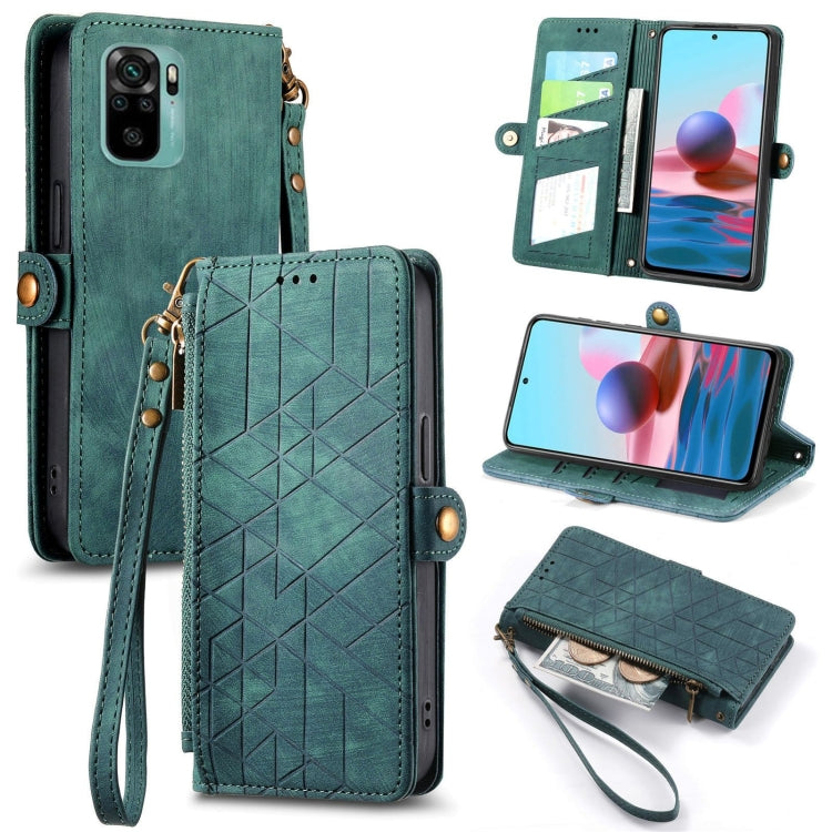 Geometric Zipper Wallet Side Buckle Leather Phone Case, For Xiaomi Redmi Note 11SE, For Xiaomi Redmi 10A, For Xiaomi Redmi 10C, For Xiaomi Redmi K50, For Redmi Note 11 Pro 4G, For Xiaomi Redmi 10, For Xiaomi Redmi Note 10 5G, For Xiaomi Redmi Note 10 4G