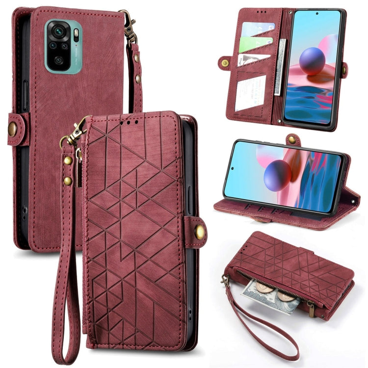 Geometric Zipper Wallet Side Buckle Leather Phone Case, For Xiaomi Redmi Note 11SE, For Xiaomi Redmi 10A, For Xiaomi Redmi 10C, For Xiaomi Redmi K50, For Redmi Note 11 Pro 4G, For Xiaomi Redmi 10, For Xiaomi Redmi Note 10 5G, For Xiaomi Redmi Note 10 4G