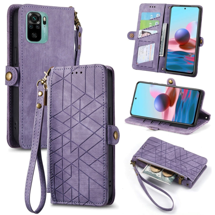 Geometric Zipper Wallet Side Buckle Leather Phone Case, For Xiaomi Redmi Note 11SE, For Xiaomi Redmi 10A, For Xiaomi Redmi 10C, For Xiaomi Redmi K50, For Redmi Note 11 Pro 4G, For Xiaomi Redmi 10, For Xiaomi Redmi Note 10 5G, For Xiaomi Redmi Note 10 4G
