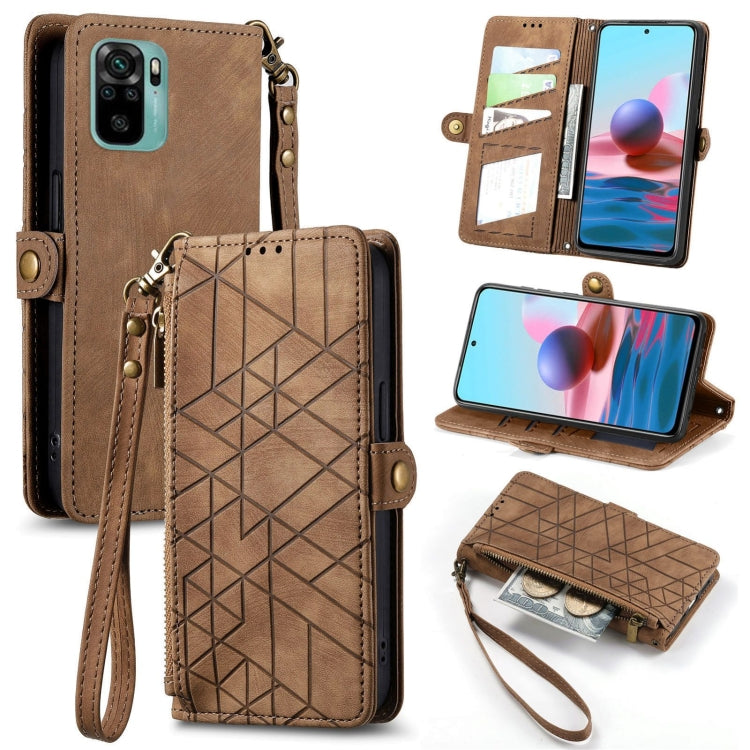 Geometric Zipper Wallet Side Buckle Leather Phone Case, For Xiaomi Redmi Note 11SE, For Xiaomi Redmi 10A, For Xiaomi Redmi 10C, For Xiaomi Redmi K50, For Redmi Note 11 Pro 4G, For Xiaomi Redmi 10, For Xiaomi Redmi Note 10 5G, For Xiaomi Redmi Note 10 4G
