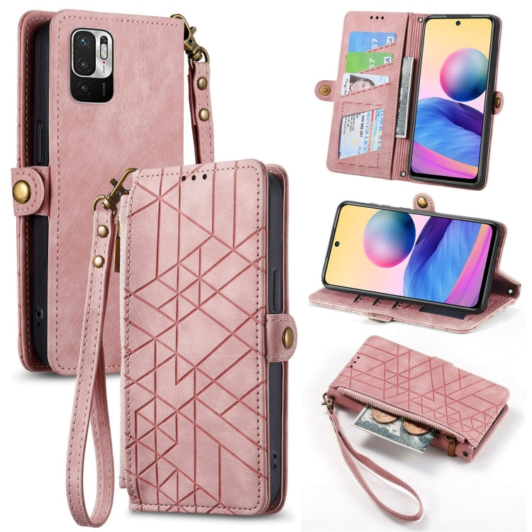 Geometric Zipper Wallet Side Buckle Leather Phone Case, For Xiaomi Redmi Note 11SE, For Xiaomi Redmi 10A, For Xiaomi Redmi 10C, For Xiaomi Redmi K50, For Redmi Note 11 Pro 4G, For Xiaomi Redmi 10, For Xiaomi Redmi Note 10 5G, For Xiaomi Redmi Note 10 4G