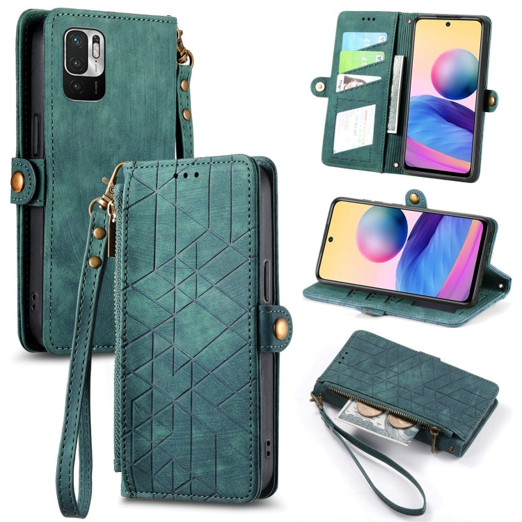 Geometric Zipper Wallet Side Buckle Leather Phone Case, For Xiaomi Redmi Note 11SE, For Xiaomi Redmi 10A, For Xiaomi Redmi 10C, For Xiaomi Redmi K50, For Redmi Note 11 Pro 4G, For Xiaomi Redmi 10, For Xiaomi Redmi Note 10 5G, For Xiaomi Redmi Note 10 4G