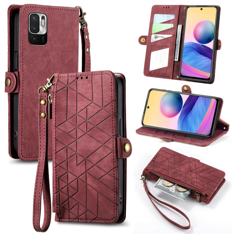 Geometric Zipper Wallet Side Buckle Leather Phone Case, For Xiaomi Redmi Note 11SE, For Xiaomi Redmi 10A, For Xiaomi Redmi 10C, For Xiaomi Redmi K50, For Redmi Note 11 Pro 4G, For Xiaomi Redmi 10, For Xiaomi Redmi Note 10 5G, For Xiaomi Redmi Note 10 4G