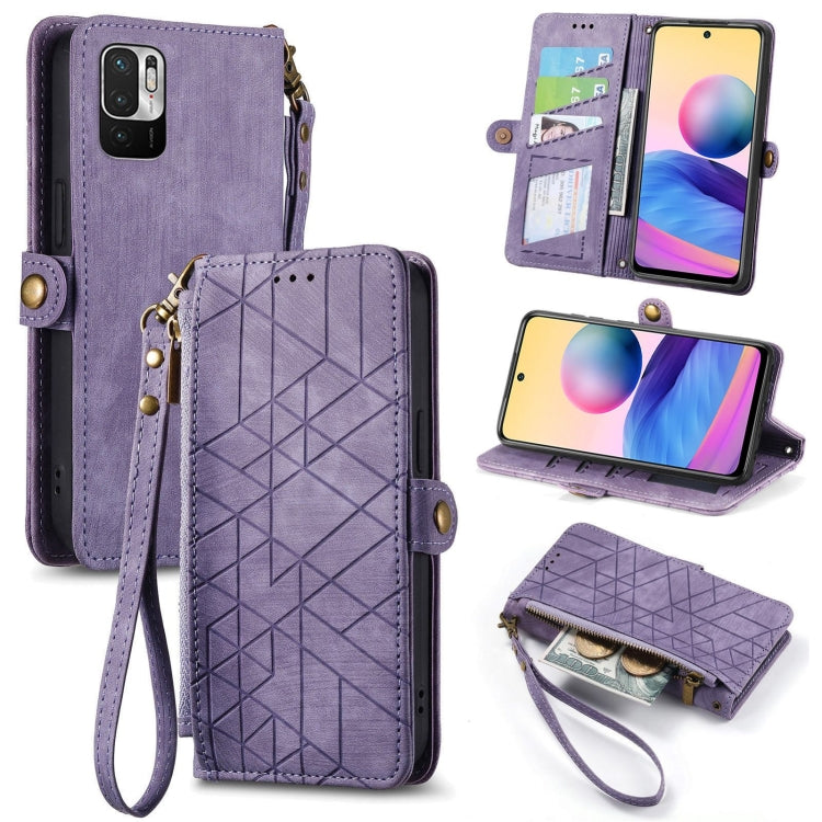 Geometric Zipper Wallet Side Buckle Leather Phone Case, For Xiaomi Redmi Note 11SE, For Xiaomi Redmi 10A, For Xiaomi Redmi 10C, For Xiaomi Redmi K50, For Redmi Note 11 Pro 4G, For Xiaomi Redmi 10, For Xiaomi Redmi Note 10 5G, For Xiaomi Redmi Note 10 4G