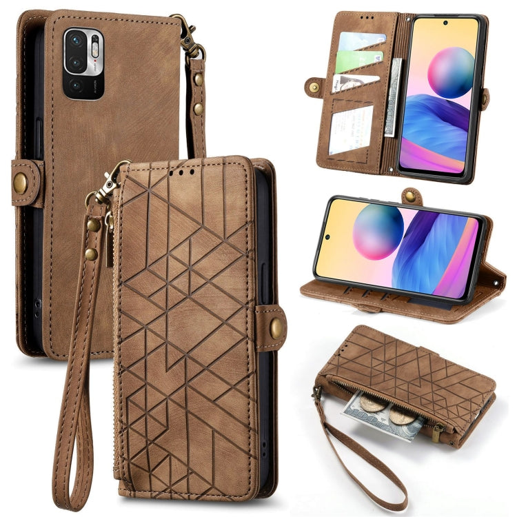 Geometric Zipper Wallet Side Buckle Leather Phone Case, For Xiaomi Redmi Note 11SE, For Xiaomi Redmi 10A, For Xiaomi Redmi 10C, For Xiaomi Redmi K50, For Redmi Note 11 Pro 4G, For Xiaomi Redmi 10, For Xiaomi Redmi Note 10 5G, For Xiaomi Redmi Note 10 4G