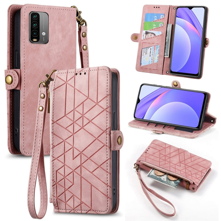 Geometric Zipper Wallet Side Buckle Leather Phone Case, For Xiaomi Redmi K40, For Xiaomi Redmi Note 9 4G, For Xiaomi Redmi 9A, For Xiaomi Redmi 9, For Xiaomi Redmi 9C, For Xiaomi Redmi Note 9, For Xiaomi Redmi K30 Pro, For Xiaomi Redmi Note 9S