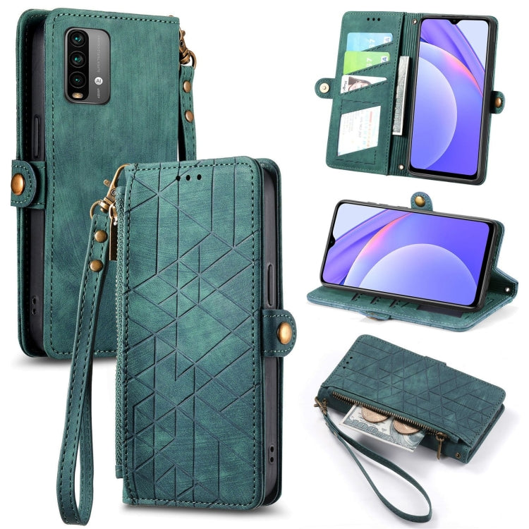 Geometric Zipper Wallet Side Buckle Leather Phone Case, For Xiaomi Redmi K40, For Xiaomi Redmi Note 9 4G, For Xiaomi Redmi 9A, For Xiaomi Redmi 9, For Xiaomi Redmi 9C, For Xiaomi Redmi Note 9, For Xiaomi Redmi K30 Pro, For Xiaomi Redmi Note 9S