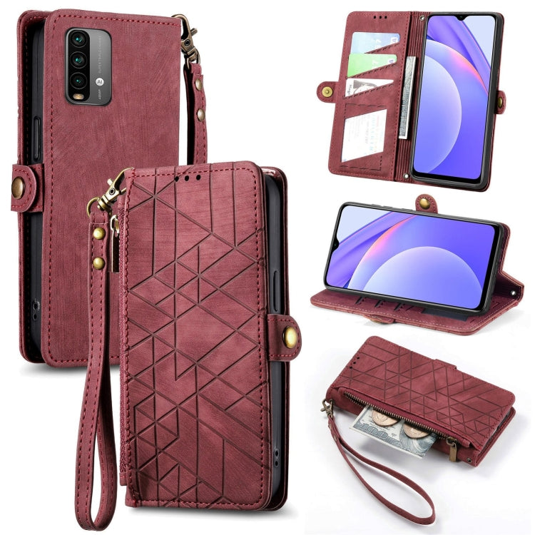 Geometric Zipper Wallet Side Buckle Leather Phone Case, For Xiaomi Redmi K40, For Xiaomi Redmi Note 9 4G, For Xiaomi Redmi 9A, For Xiaomi Redmi 9, For Xiaomi Redmi 9C, For Xiaomi Redmi Note 9, For Xiaomi Redmi K30 Pro, For Xiaomi Redmi Note 9S