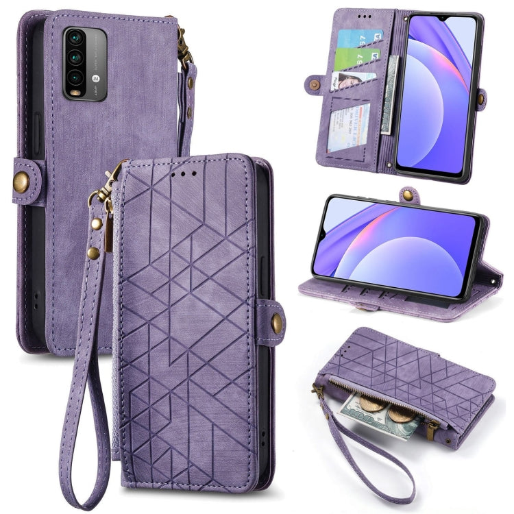 Geometric Zipper Wallet Side Buckle Leather Phone Case, For Xiaomi Redmi K40, For Xiaomi Redmi Note 9 4G, For Xiaomi Redmi 9A, For Xiaomi Redmi 9, For Xiaomi Redmi 9C, For Xiaomi Redmi Note 9, For Xiaomi Redmi K30 Pro, For Xiaomi Redmi Note 9S