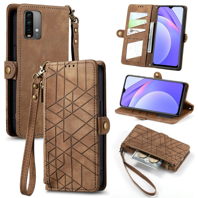 Geometric Zipper Wallet Side Buckle Leather Phone Case, For Xiaomi Redmi K40, For Xiaomi Redmi Note 9 4G, For Xiaomi Redmi 9A, For Xiaomi Redmi 9, For Xiaomi Redmi 9C, For Xiaomi Redmi Note 9, For Xiaomi Redmi K30 Pro, For Xiaomi Redmi Note 9S
