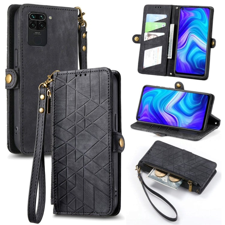 Geometric Zipper Wallet Side Buckle Leather Phone Case, For Xiaomi Redmi K40, For Xiaomi Redmi Note 9 4G, For Xiaomi Redmi 9A, For Xiaomi Redmi 9, For Xiaomi Redmi 9C, For Xiaomi Redmi Note 9, For Xiaomi Redmi K30 Pro, For Xiaomi Redmi Note 9S