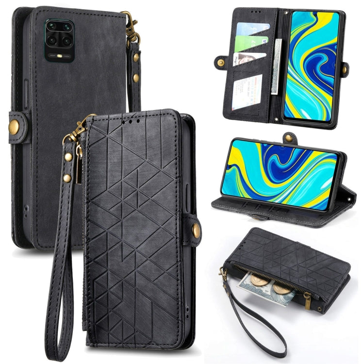 Geometric Zipper Wallet Side Buckle Leather Phone Case, For Xiaomi Redmi K40, For Xiaomi Redmi Note 9 4G, For Xiaomi Redmi 9A, For Xiaomi Redmi 9, For Xiaomi Redmi 9C, For Xiaomi Redmi Note 9, For Xiaomi Redmi K30 Pro, For Xiaomi Redmi Note 9S