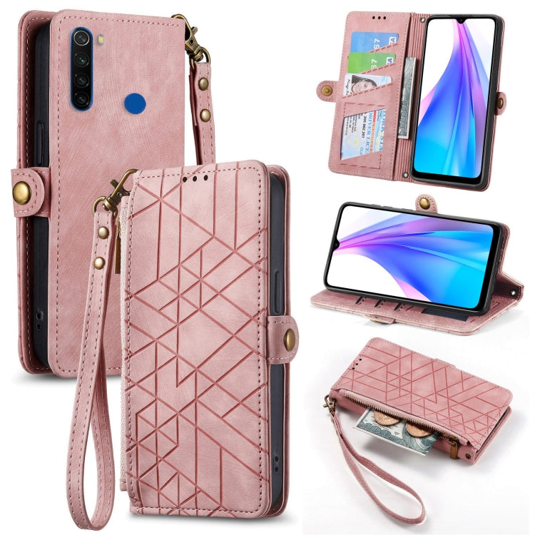Geometric Zipper Wallet Side Buckle Leather Phone Case, For Xiaomi Redmi K30, For Xiaomi Redmi Note 8T, For Xiaomi Redmi Note 8, For Xiaomi Redmi Note 8 Pro