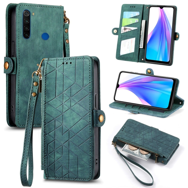 Geometric Zipper Wallet Side Buckle Leather Phone Case, For Xiaomi Redmi K30, For Xiaomi Redmi Note 8T, For Xiaomi Redmi Note 8, For Xiaomi Redmi Note 8 Pro