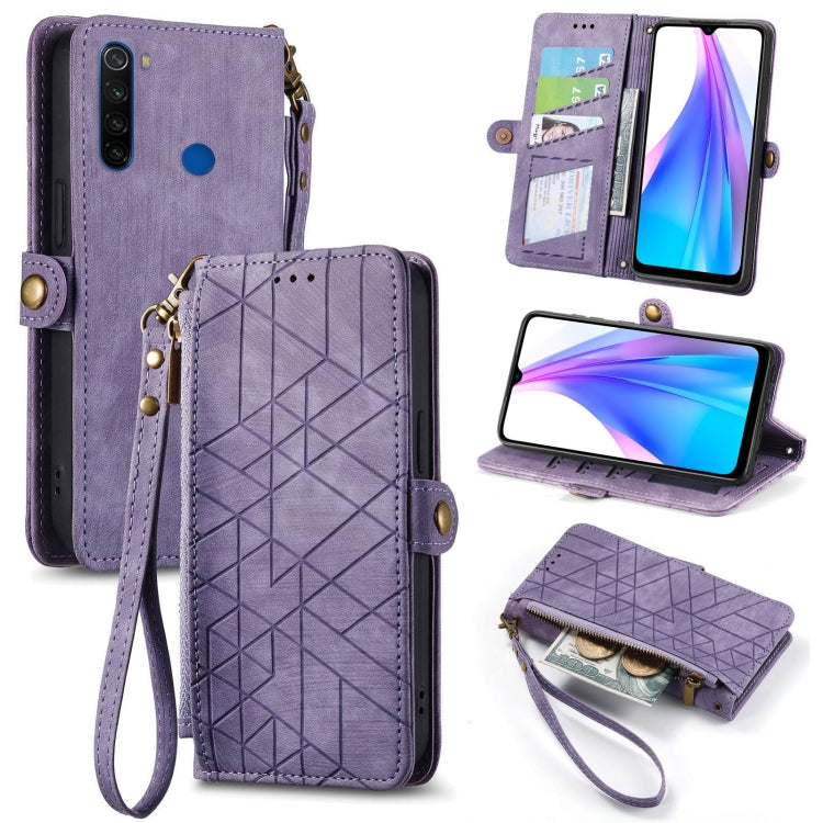 Geometric Zipper Wallet Side Buckle Leather Phone Case, For Xiaomi Redmi K30, For Xiaomi Redmi Note 8T, For Xiaomi Redmi Note 8, For Xiaomi Redmi Note 8 Pro