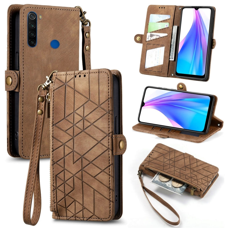 Geometric Zipper Wallet Side Buckle Leather Phone Case, For Xiaomi Redmi K30, For Xiaomi Redmi Note 8T, For Xiaomi Redmi Note 8, For Xiaomi Redmi Note 8 Pro