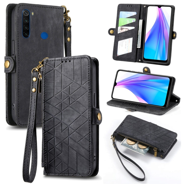 Geometric Zipper Wallet Side Buckle Leather Phone Case, For Xiaomi Redmi K30, For Xiaomi Redmi Note 8T, For Xiaomi Redmi Note 8, For Xiaomi Redmi Note 8 Pro